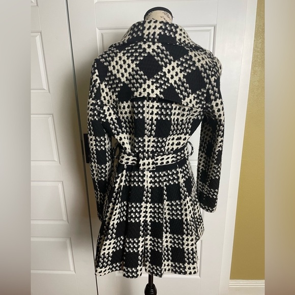 Express Black and White Houndstooth Belted Winter Pea Coat Y2K - Picture 4 of 8